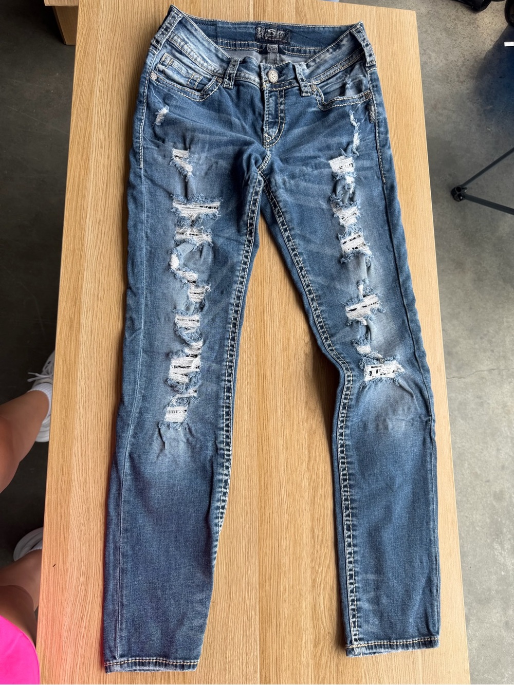 Silver Jeans Blue Distressed Skinny Jeans